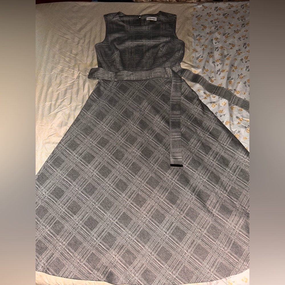Calvin Klein Gray Tie Front A-Line Dress